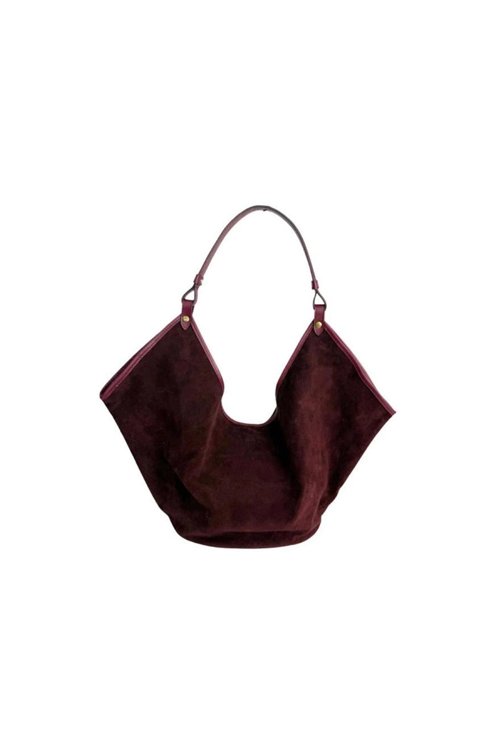 Barca deep burgundy wine suede shopper bag featuring clean fashion-forward lines