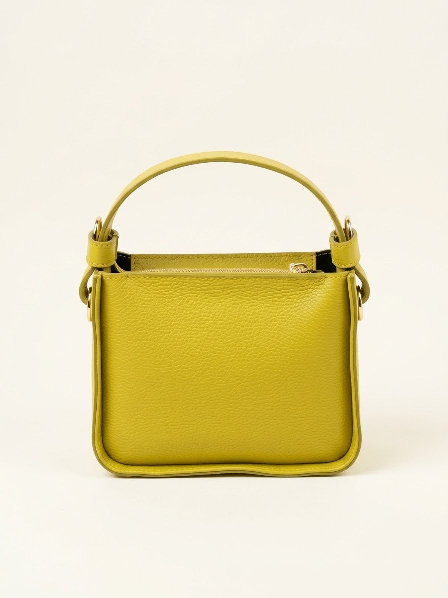 Leila Minimalist Leather Bucket Bag - Champagne Gold Maximus