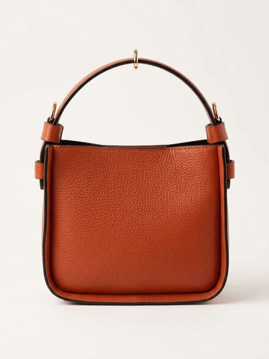 Leila Minimalist Leather Bucket Bag - Champagne Gold Maximus