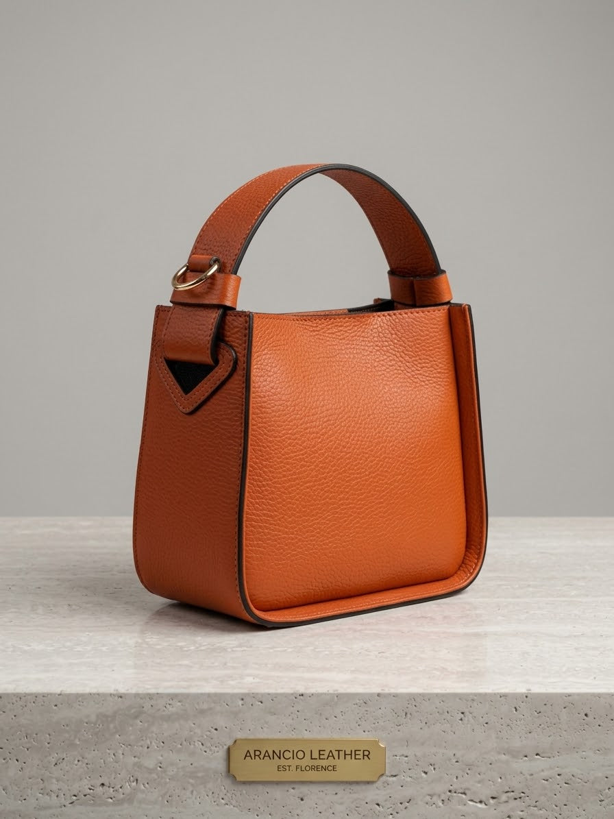 Leila Minimalist Leather Bucket Bag - Champagne Gold Maximus