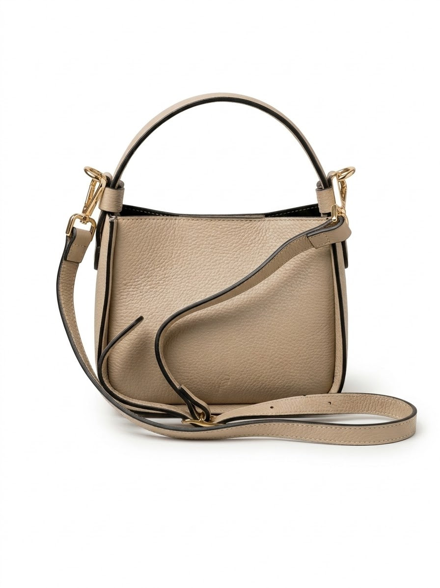 Leila Minimalist Leather Bucket Bag - Champagne Gold Maximus
