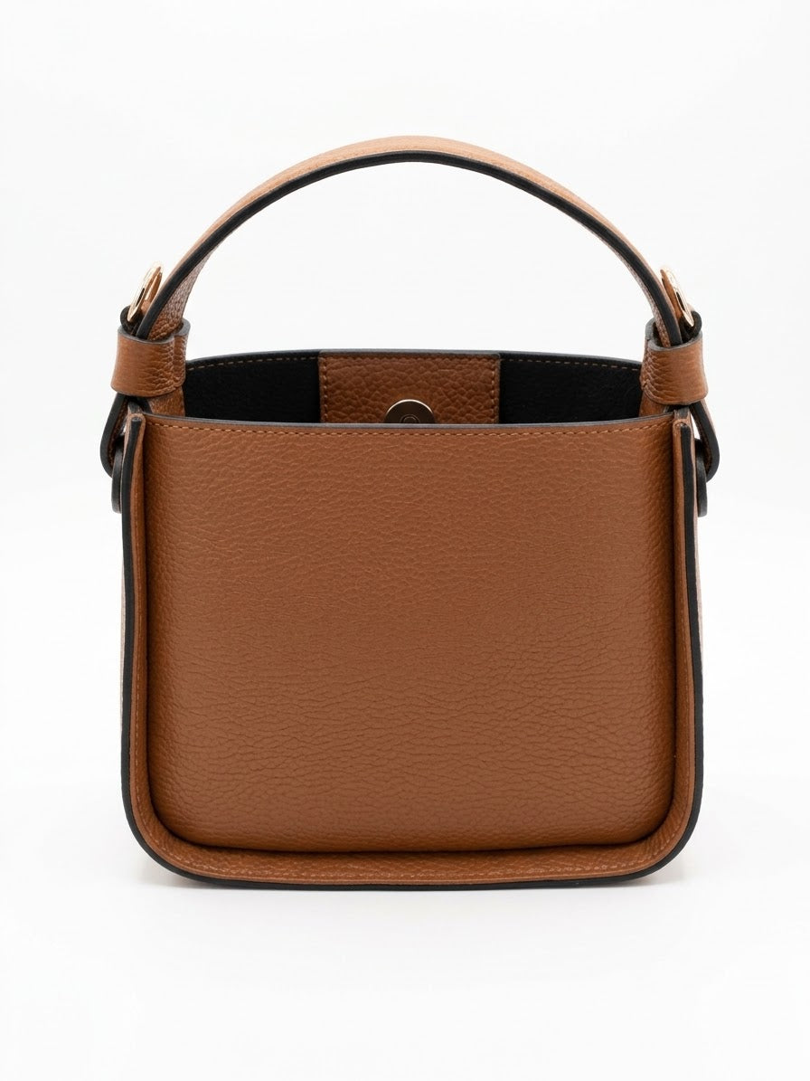 Leila Minimalist Leather Bucket Bag - Champagne Gold Maximus